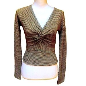 Ramy Brook Multicolored Ribbed All Over Metallic Design Long Sleeve Blouse XS